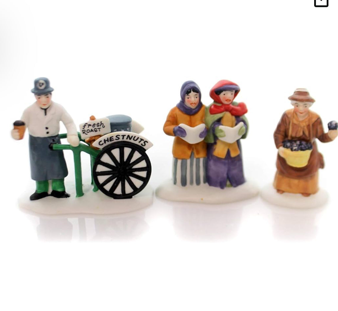 Department 56 - Dickens Village - Violet Vendor/Carolers/Chestnut Vendor