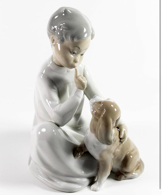 Lladro - Boy with Dog Porcelain Figurine