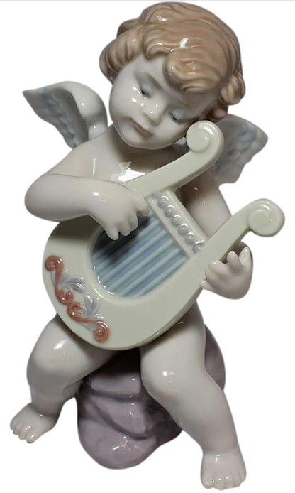 Lladro - Angel Playing Harp Porcelain Figurine