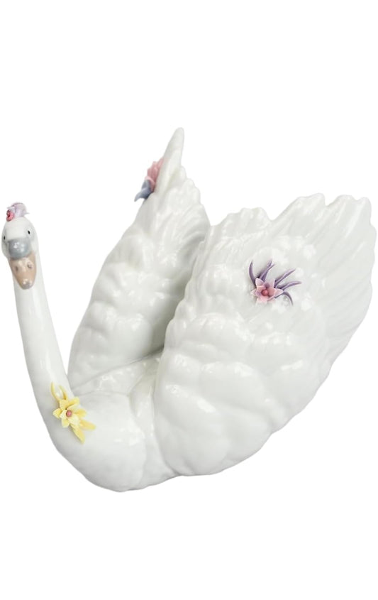 Lladro - White Swan With Flowers Porcelain Figurine