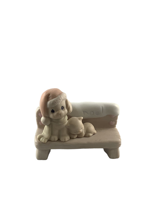 Dog & Kitten on Bench - Precious Moment Figurine