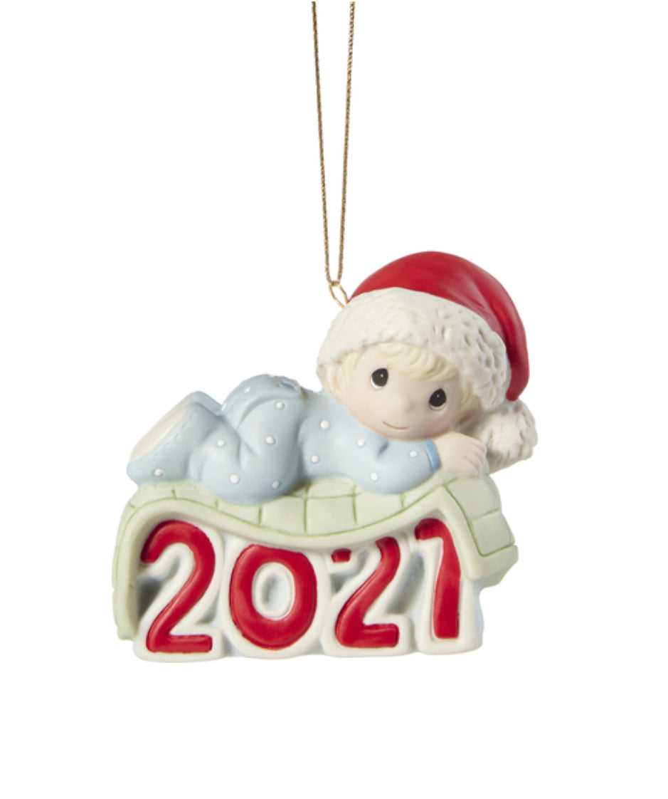Baby's First Christmas 2021 (Boy) -  Precious Moment Ornament
